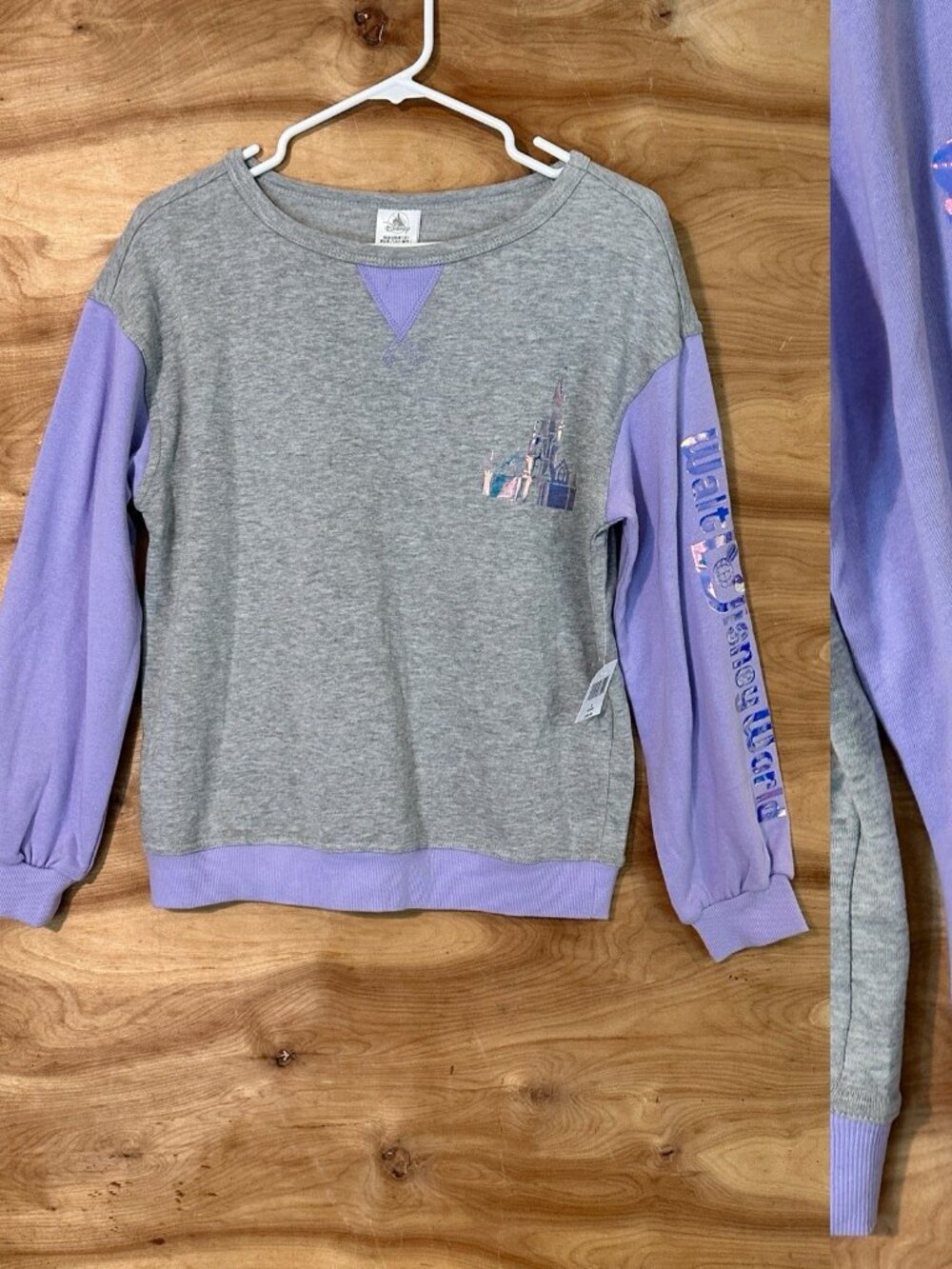 NWT Disney parks Sm Iridescent Sweatshirt  Holographic Castle Crew Neck Pullover